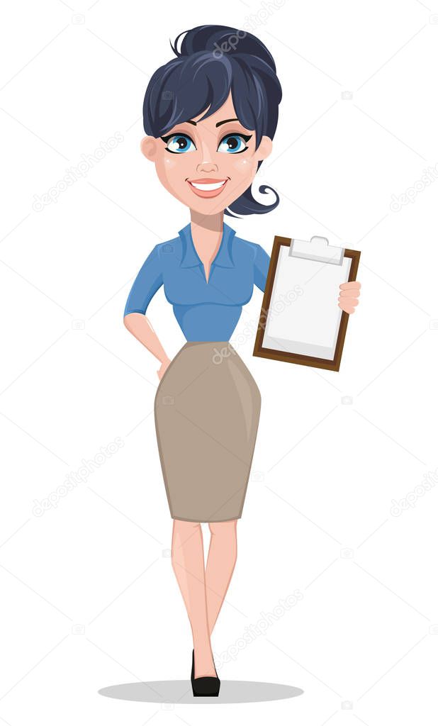Smiling business woman holding checklist