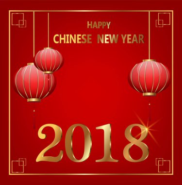 Kartpostal Çin yeni yıl fenerler ve altın harfler. 