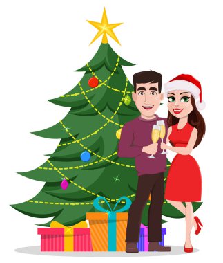 Sevimli genç bir çift ile neşeli Noel tebrik kartı