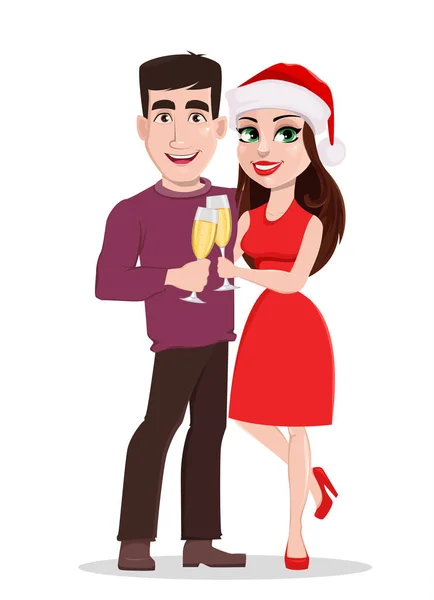 Hombre y mujer sonrientes sosteniendo copas de champán — Archivo Imágenes Vectoriales
