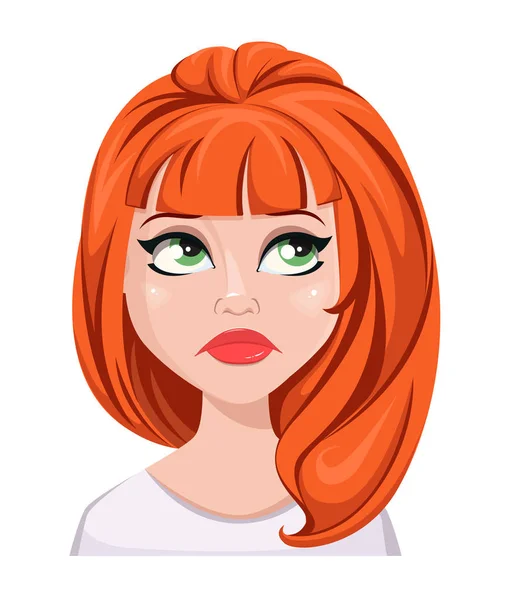 Egy vörös hajú nő - szomorú, boldogtalan arckifejezés — Stock Vector