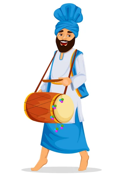 Sikhiska man med inredda trumma — Stock vektor