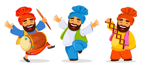 Homem Sikh dança engraçada celebrando férias, conjunto —  Vetores de Stock