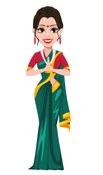 Indian girl standing with folded hands — Stock Vector