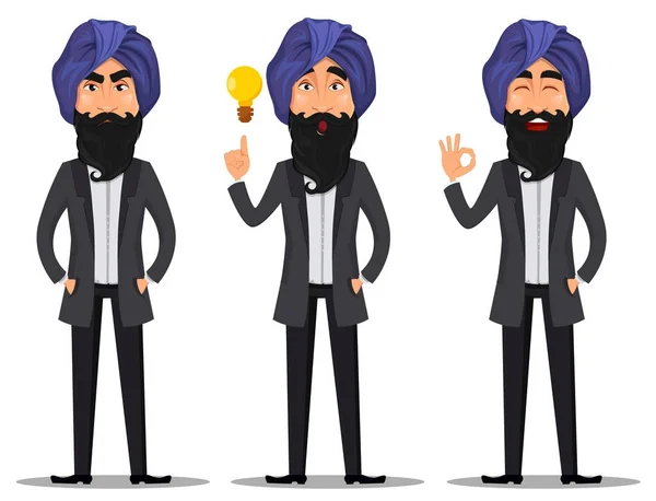 Indiano homem de negócios desenho animado conjunto — Vetor de Stock