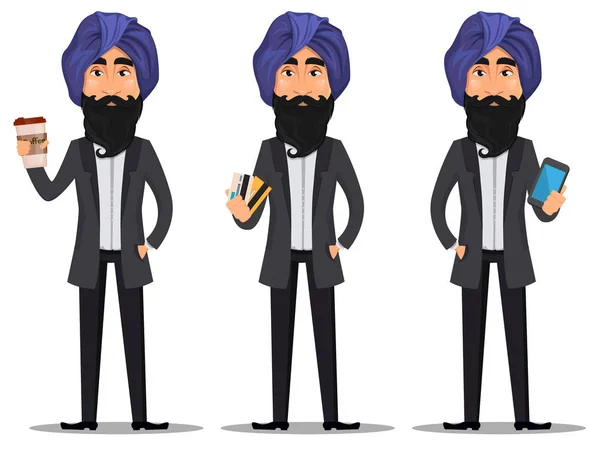 Kartun pria bisnis India diatur - Stok Vektor