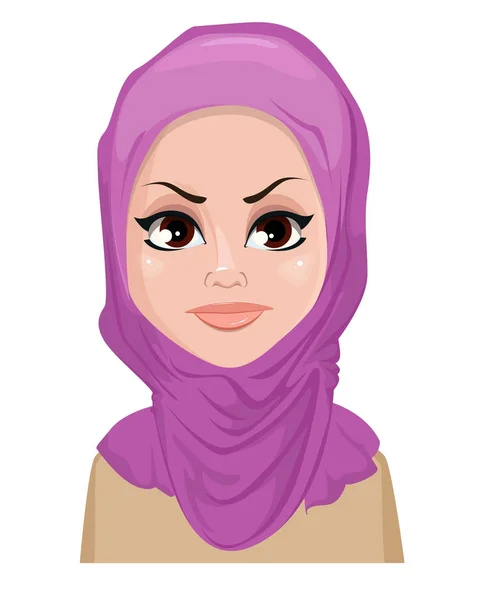Expressão de cara de mulher árabe - zangado —  Vetores de Stock