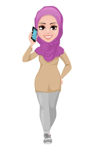 Arabische Geschäftsfrau, lächelnde Cartoon-Figur — Stockvektor