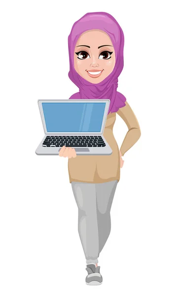 Arabe femme d'affaires, sourire personnage de bande dessinée — Image vectorielle