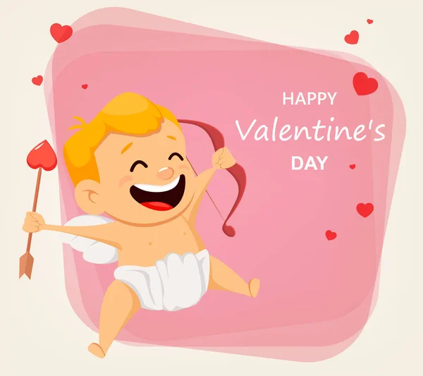 Valentinky den blahopřání s roztomilý Amor drží luk a arr — Stockový vektor