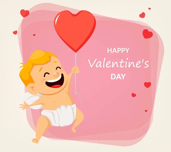 Cupid drží balón ve tvaru srdce — Stockový vektor