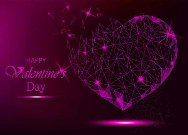 Открытки на день Святого Валентина с полигональным сердцем на фиолетовой спине — стоковый вектор