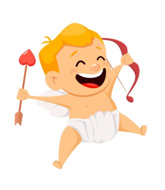 Sevgililer günü tebrik kartı ile yay ve arr tutan şirin aşk tanrısı