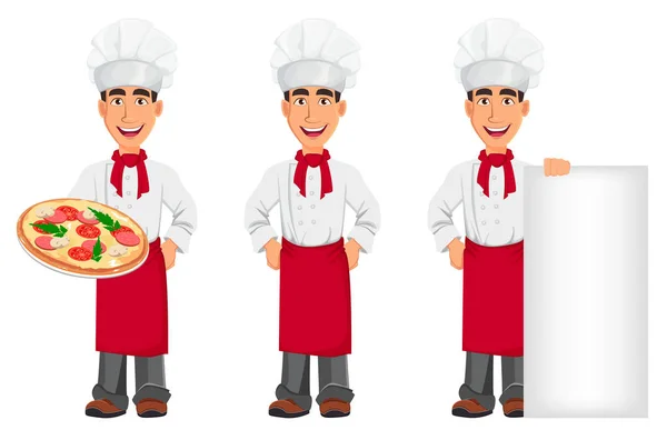 Jeune chef professionnel en uniforme et chapeau de cuisine — Image vectorielle