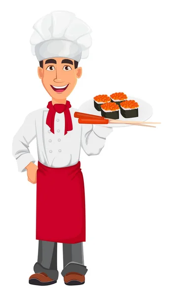 Fiatal szakmai chef, egységes és cook kalapban — Stock Vector