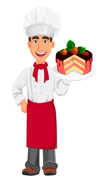 Jeune chef professionnel en uniforme et chapeau de cuisine . — Image vectorielle