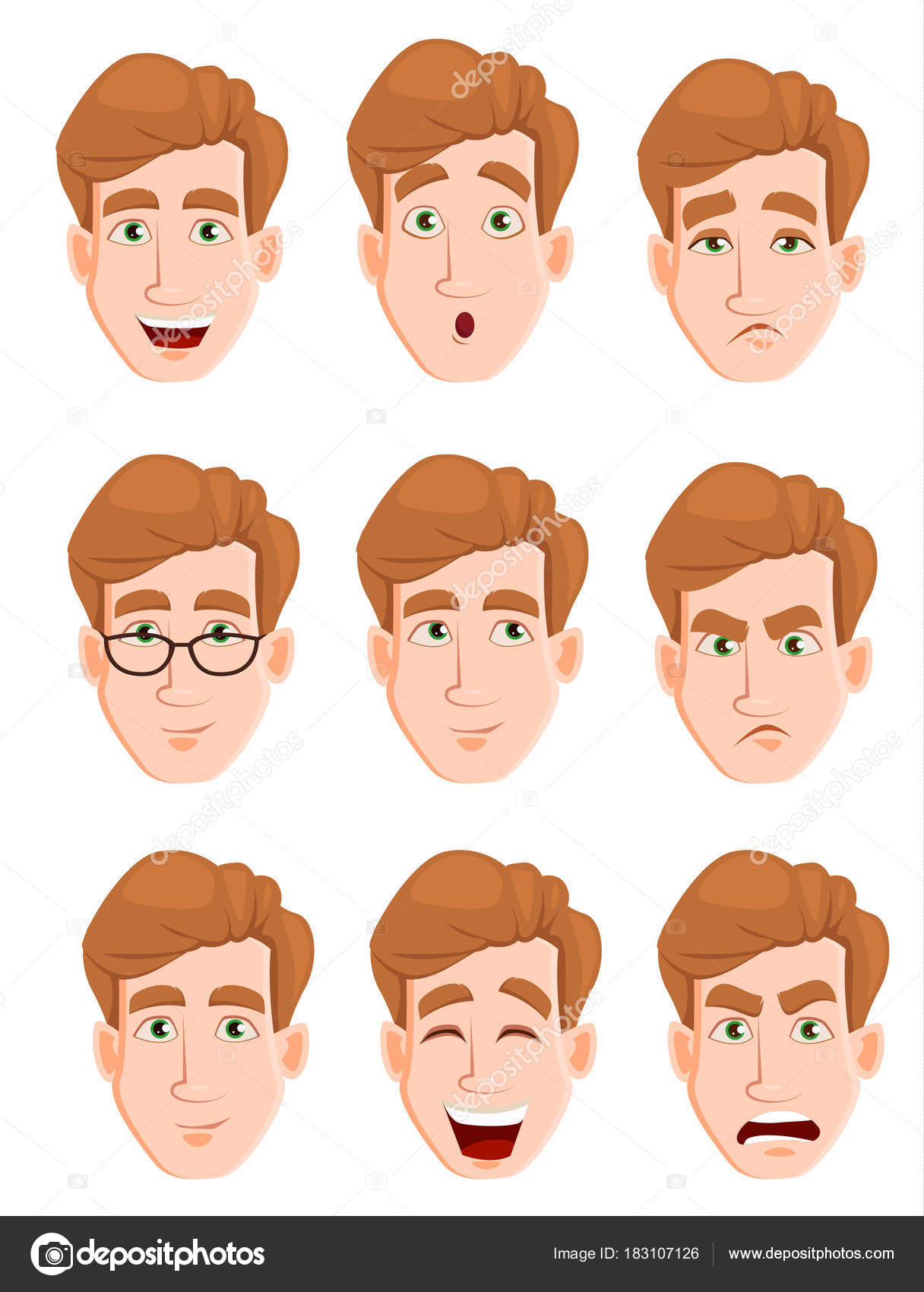 Face expressions of a man with blond hair Stock Vector Image by ©VectorKIF  #183107126