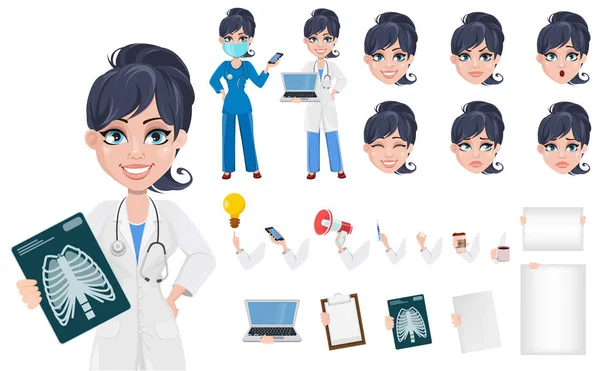 Hermoso personaje de dibujos animados creación médica conjunto . — Archivo Imágenes Vectoriales