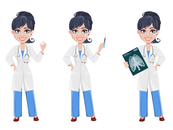 Hermoso personaje de dibujos animados médico. Conjunto — Vector de stock