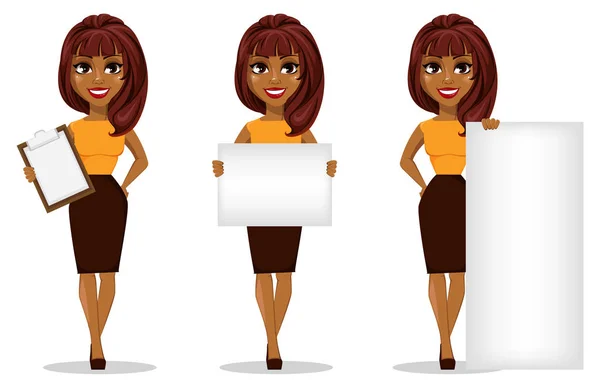 アフリカ系アメリカ人ビジネス女性漫画のキャラクター — ストックベクタ