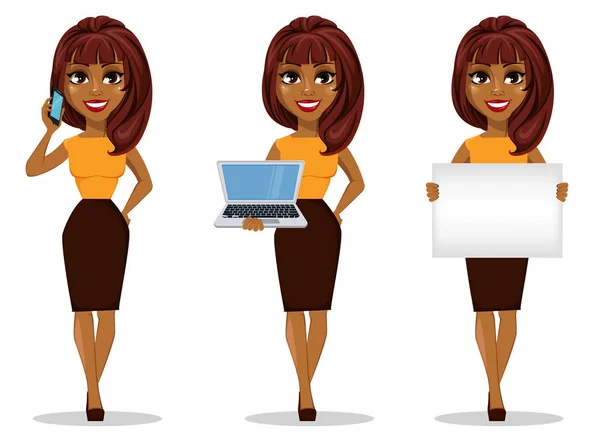 Africano mulher de negócios americano personagem dos desenhos animados —  Vetores de Stock
