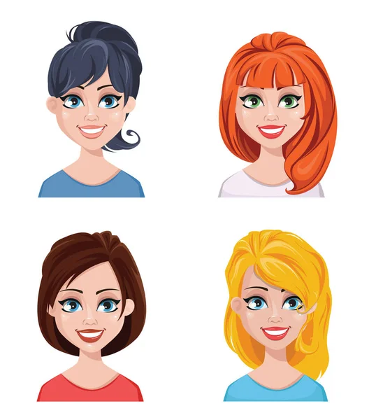 Belles femmes avec des coiffures différentes — Image vectorielle