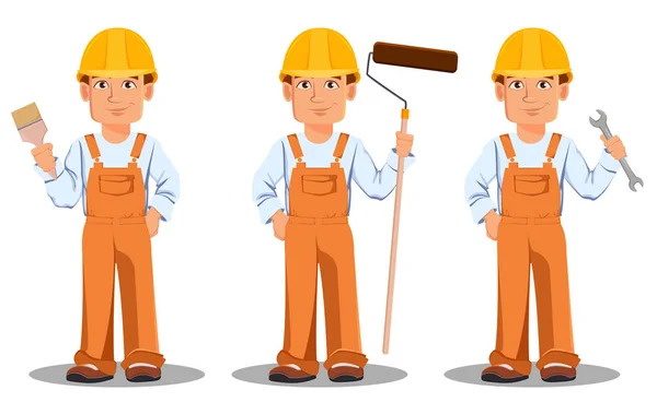 Handsome builder in uniform — Stock Vector