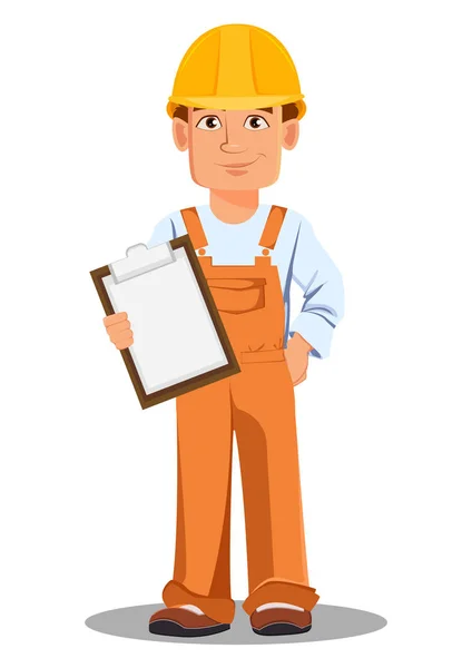Construtor bonito em uniforme — Vetor de Stock