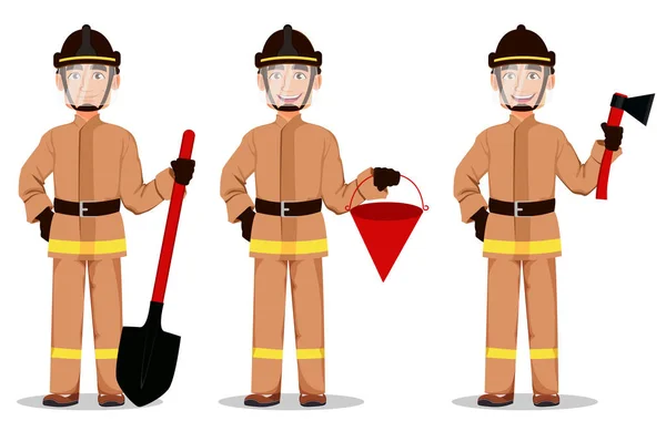 Personaje de dibujos animados bombero — Vector de stock