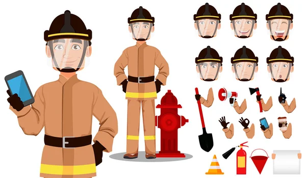 Personaje de dibujos animados bombero — Vector de stock
