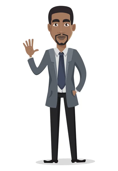 Uomo d'affari afroamericano personaggio dei cartoni animati — Vettoriale Stock