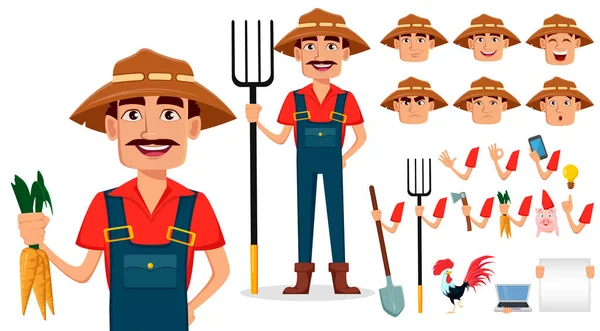 Farmer cartoon character creation set — Stock Vector