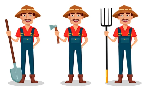 Juego de personajes de dibujos animados Farmer . — Vector de stock