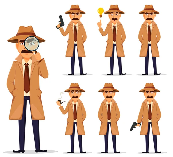 Detektiv i hatt och kappa, ange. — Stock vektor