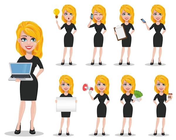 Beautiful blonde business woman, set — Stock Vector