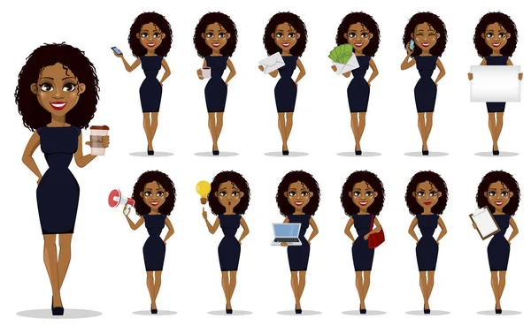 Mujer de negocios afroamericana, set — Vector de stock