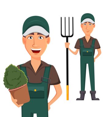 Bahçıvan adam, çizgi film karakteri üniformalı