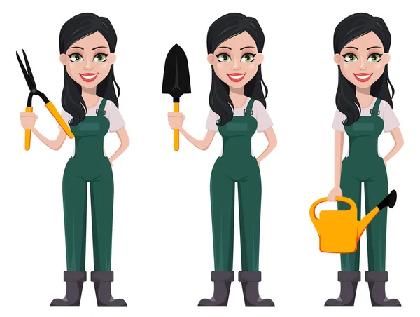 Mulher jardineiro, personagem de desenho animado em uniforme —  Vetores de Stock