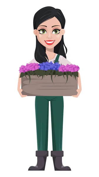 Bahçıvan kadın, çizgi film karakteri üniformalı — Stok Vektör