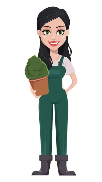 Giardiniere donna, personaggio dei cartoni animati in uniforme — Vettoriale Stock