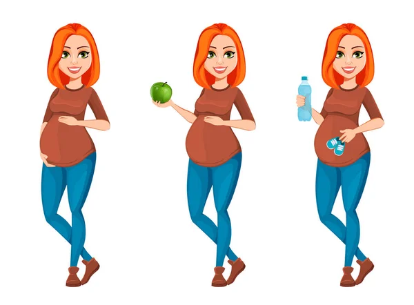 Schöne schwangere Frau Zeichentrickfigur — Stockvektor