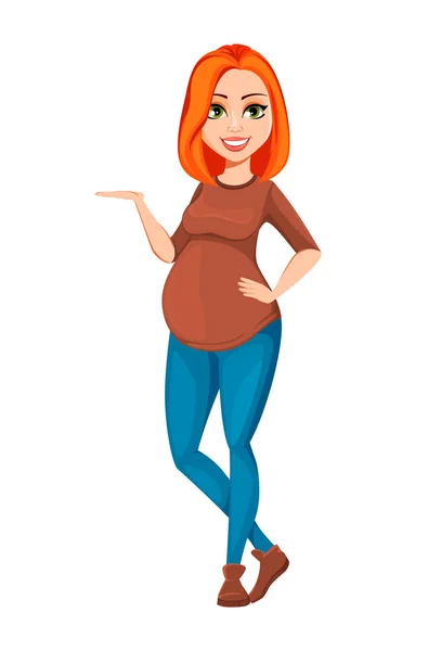 Bella donna incinta personaggio dei cartoni animati — Vettoriale Stock