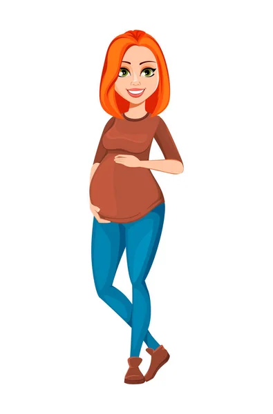 Mooie zwangere vrouw cartoon karakter — Stockvector