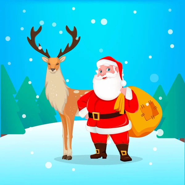 Tarjeta de Navidad con Santa Claus y renos — Vector de stock