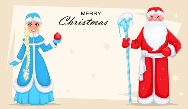 Papá Noel ruso y doncella de nieve — Vector de stock