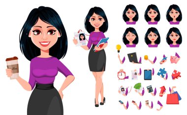 Koyu saçlı, genç ve güzel bir iş kadını.