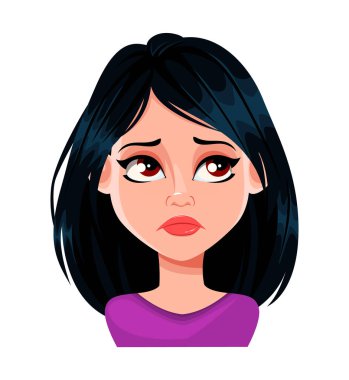 Koyu saçlı güzel bir kadının yüz ifadesi.