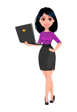 Koyu saçlı, genç ve güzel bir iş kadını.