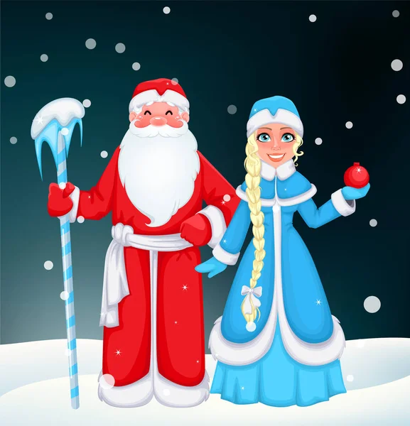 Santa Claus Rusia dan Snow Maiden - Stok Vektor