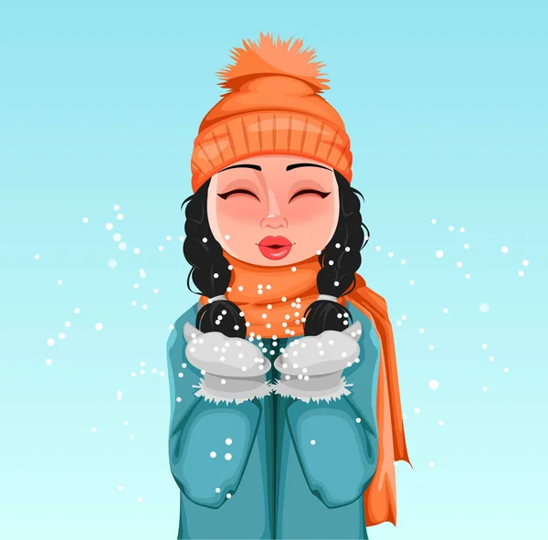 Jeune fille en vêtements d'hiver jouer avec la neige — Image vectorielle